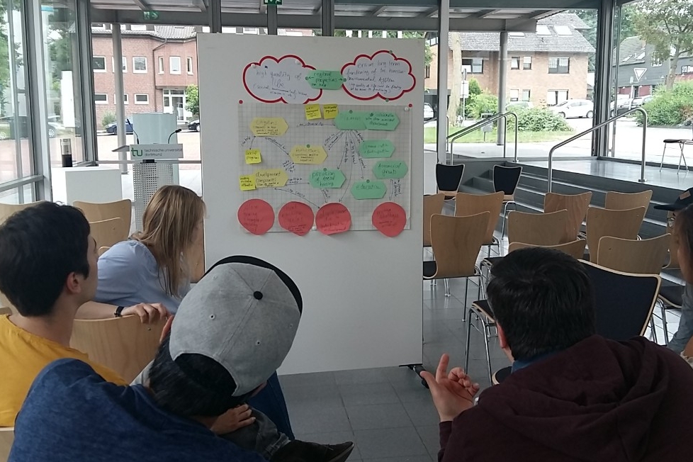 students surrounding whiteboard